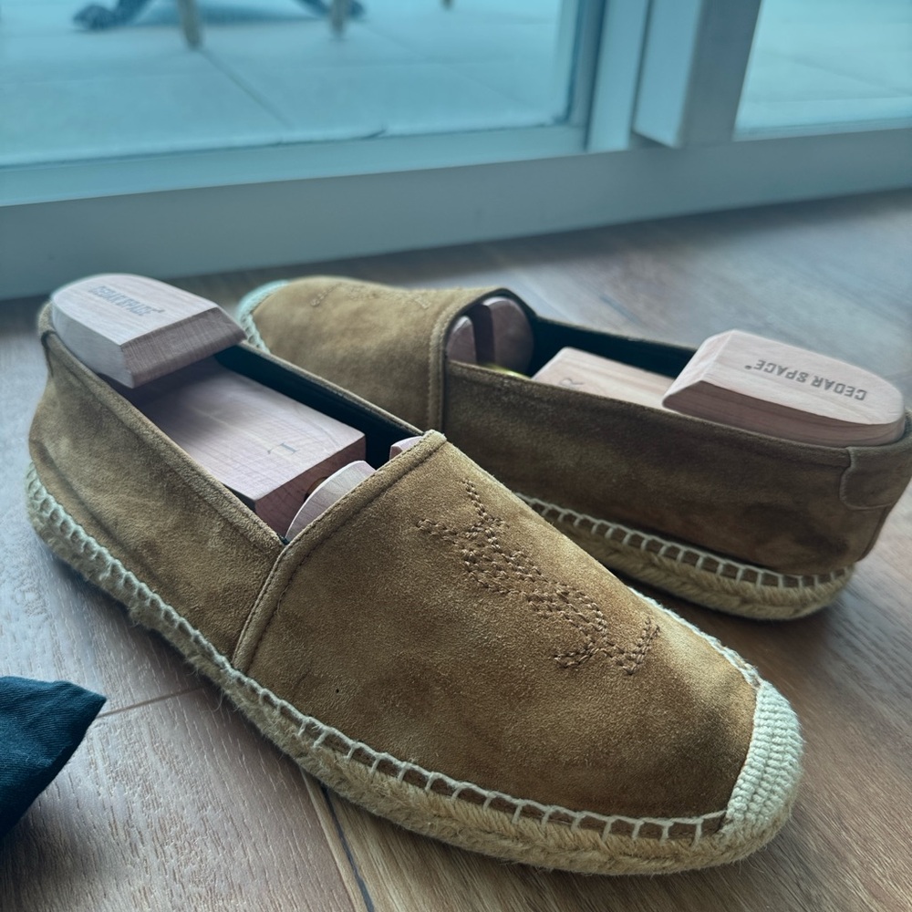 Saint Laurent YSL Monogram Espadrilles in Brown Suede